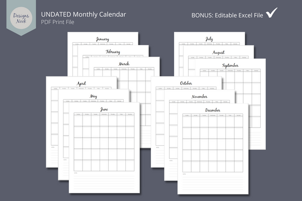 UNDATED Monthly Calendar PDF
