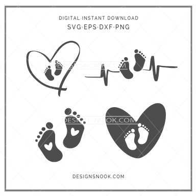 Baby footprints and heartbeat SVG DXF Cut File 1132