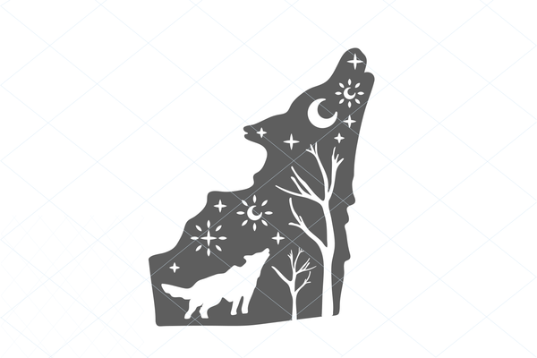 Howling wolf svg, wildlife scene, wolf cut file, wolf vector, wolf decal, wolf silhouette, mountain scene, wildlife scene, wild animal 1205