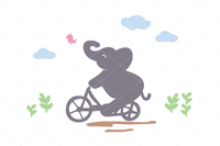 Elephant riding bike svg, cute elephant and bird, baby shower cut file, little bird and elephant clipart stencil decal transfer vector 1211