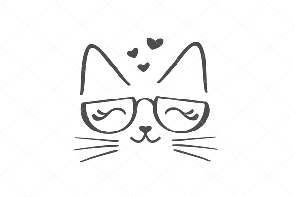 Cat wearing glasses, cute cat svg, smiling cat svg, cute cat cut file, smiling cat, happy cat sticker print clip art stencil vector 1231