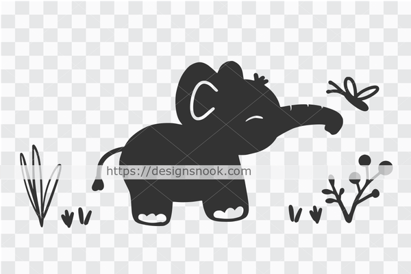 Baby elephant and butterfly svg, cute elephant, baby shower cut file, cute butterfly svg, clipart stencil decal sticker transfer vector 1293