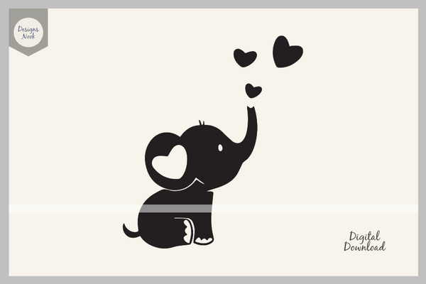 Cute Baby Elephant Blowing Hearts SVG Cut File Clipart Silhouette
