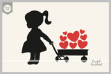 Girl pulling cart of hearts, valentines svg, cute vintage girl svg, valentines silhouette, valentine clipart, valentines clip art decal 1262