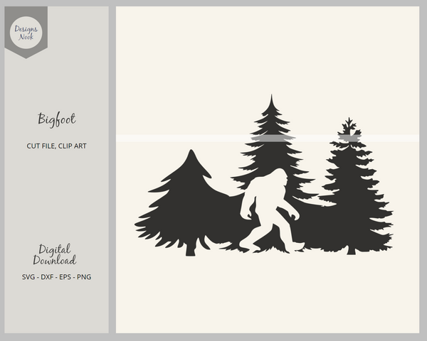 Big Foot and Pine Trees - SVG