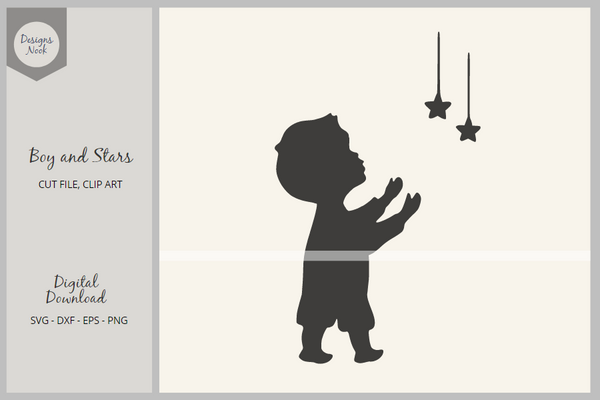 Boy and Stars SVG, Vector Cut File, PNG Clipart