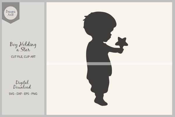 Boy Holding a Star SVG, Vector Cut File, PNG Clipart