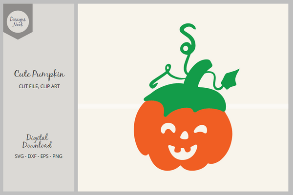 Smiling Pumpkin SVG Cut File, Halloween Clipart