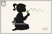 Girl Blowing Clover Leaves SVG, Vintage Girl Silhouette