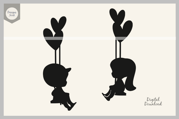 Boy and Girl on a Swing SVG Cut File, Clipart