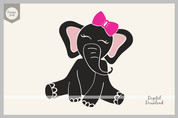 Cute Baby Elephant Bow SVG File Clipart