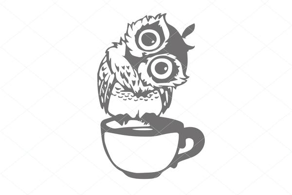 Cute owl svg, tilting owl head, owl on a cup of coffee, owl cut file, owl vector, owl love, owl intricate design, clip art decal template