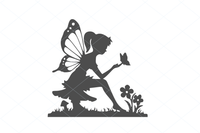 Cute little fairy in the forest, fairy svg, whimsical, fantasy scene, stencil wall decal art car sticker tattoo template transfer svg 1249