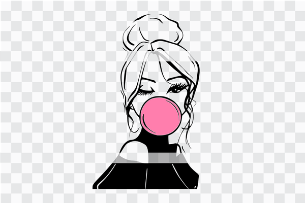 Woman blowing bubble gum svg, bubble gum burst svg cut file, fashion illustration, woman fashion svg, beautiful woman svg cut file 1293