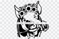 Pig head svg, pig with flowers on head, pig wreath, pig floral, pig cut file, pig silhouette, clipart stencil template svg vector 1294