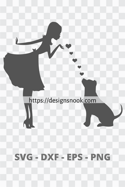 Girl blowing kisses to puppy, fashion girl svg, fashion dress svg, fashion puppy vector, Paris svg cut file, puppy love decal 1314